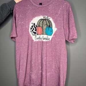 Gildan Purple Short Sleeve Tee with Pumpkin Graphic